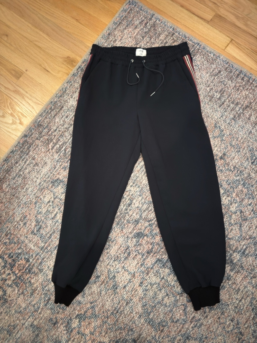 Wilfred Black Drawstring Jogger Pants with Stripe Detail